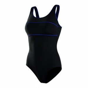 Lands' End Black One-Piece Swimsuit with Royal Blue Trim